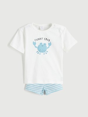 Lc Waikiki Yeni Sezon Yengeç Baskılı Erkek Bebek Tişört ve Şort 2'li