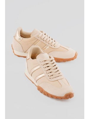 Mubiano Kadın Sneaker Süet Detaylı Bağcıklı Spor Ayakkabı Brano Bej