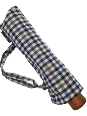 Normadia Otomatik Açılır Bayan Şemsiye, 90 cm Çap, Çanta Boy, Lacivert-Yeşil Ekose