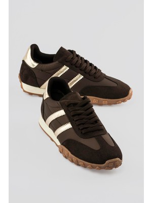 Mubiano Kadın Sneaker Süet Detaylı Bağcıklı Spor Ayakkabı Brano Kahverengi