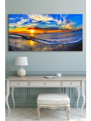 Morfil Sanat Atölyesi Gün Batımı Deniz Sahil Manzara Modern Tasarım Kanvas Tablo (6 Farrklı Ölçü)