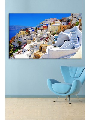 Morfil Sanat Atölyesi Akdeniz Santorini Manzara Modern Tasarım Kanvas Tablo (6 Farrklı Ölçü)