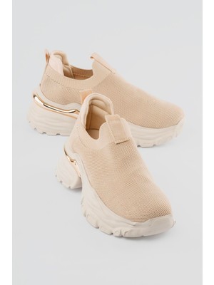 Mubiano Kadın Sneaker Kalın Taban Slip On Spor Ayakkabı Aurex Bej