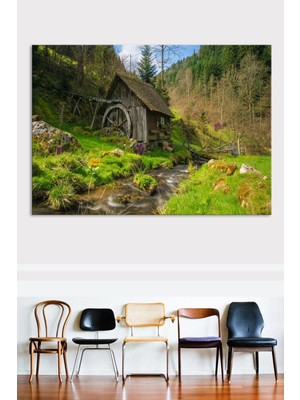 Morfil Sanat Atölyesi Değirmen Orman Doğa Manzara Vintage Dekoratif Kanvas Tablo (7 Farklı Ölçü)