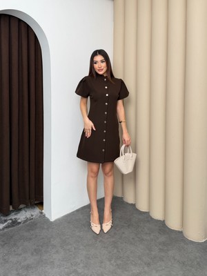 Asmil Gold Düğmeli Petite Elbise