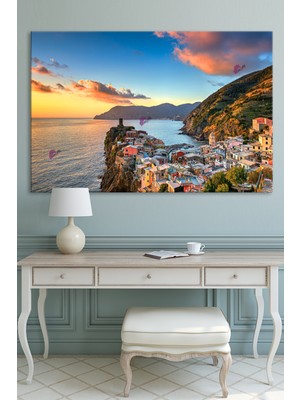 Morfil Sanat Atölyesi Deniz Gün Batımı Dağlar Sahil Manzara Kanvas Tablo (7 Farklı Ölçü)