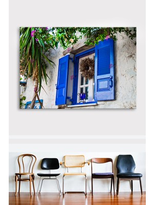 Morfil Sanat Atölyesi Akdeniz Sahil Taşev Mavi Beyaz Manzara Kanvas Tablo (7 Farklı Ölçü)