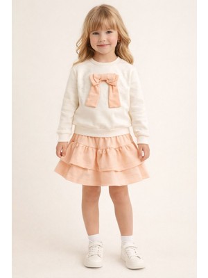 Yiğit Butik Taş Baskılı Fiyonk Detaylı Etekli Kız Çocuk Takım