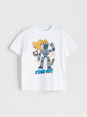 Lc Waikiki Yeni Sezon Bisiklet Yaka Baskılı Penye Erkek Çocuk Tişört