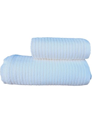 Erteks Havlu Seti Banyo ve El Havlusu Kendinden Açık Sarı Çizgili Beyaz Modern Yumuşacık