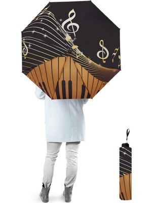 Normadia Rüzgarlı Havalara Dayanıklı Müzik Desenli Yarasa 8 Telli Manuel Şemsiye