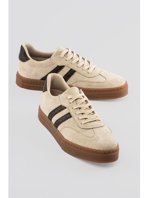 Mubiano Kadın Süet Sneaker Bağcıklı Spor Ayakkabı Leron Bej
