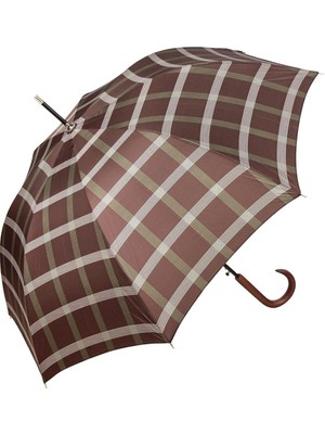 Normadia Kadın Uzun Ekose Şemsiye, Kahverengi, Şık ve Zarif Tasarım