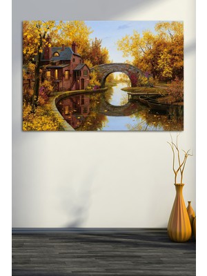 Morfil Sanat Atölyesi Sonbahar Değirmen Orman Vintage Doğa Mnazara Dekoratif Kanvas Tablo