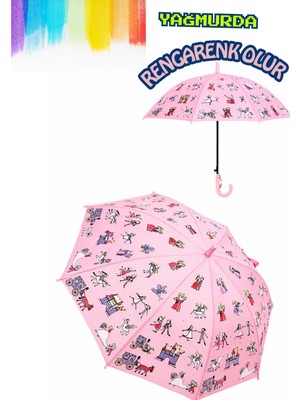 Normadia Renkli Pembe Kız Çocuk Şemsiye, Eğlenceli ve Şık Yağmur Koruması