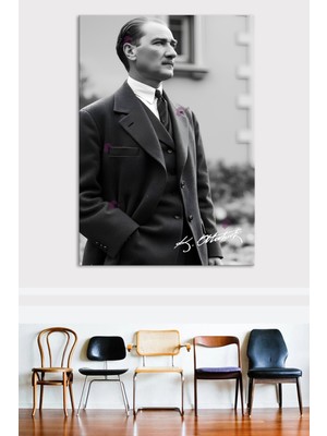 Morfil Sanat Atölyesi Atatürk Mustafa Kemal Siyah Beyaz Kanvas Tablo (8 Farklı Ölçü)