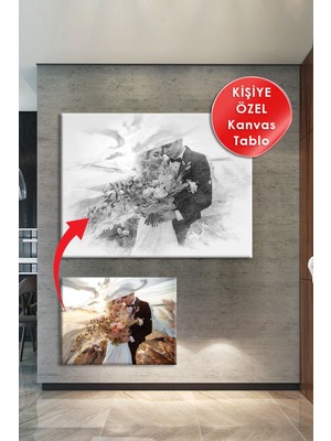 Morfil Sanat Atölyesi Kişiye Özel Karakalem Efektli Fotoğraf Dijital Baskı Kanvas Tablo (8 Farklı Ölçü)