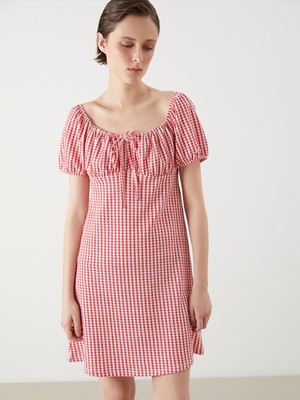 Lc Waikiki Yeni Sezon Bağlamalı Yaka Pötikareli Mini Elbise