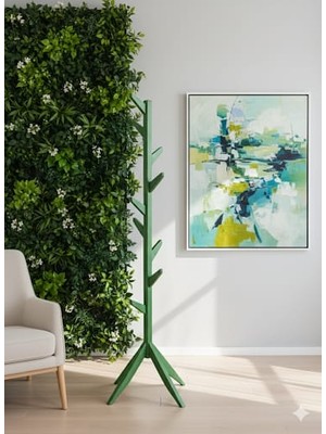 Mavera Sanat 58 Meşe Yeşili Ahşap Ayaklı Askılık Portmanto Modern Elbise Askısı Konfeksiyon 175 cm