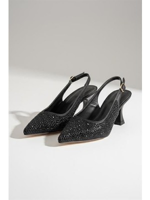 Les Passent Kadın Emma Siyah Saten Taşlı 7 cm Ince Topuklu Ayakkabı & Stileto