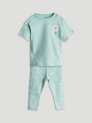 Lc Waikiki Yeni Sezon Çiçekli Kız Bebek Tişört ve Tayt 2'li