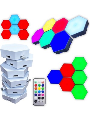 Upway Dokunmatik Çok Renkli Kumandalı Dekoratif Altıgen 6’lı LED Lamba Seti