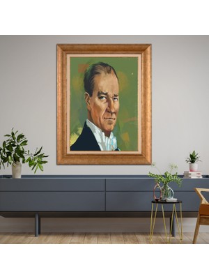 Giyense Özel Seri Altın Paspartulu Çerçeveli Atatürk Tablo C5857