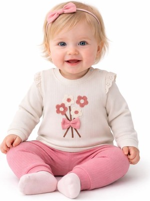 Kız Bebek Çiçekli Süzine Uzun Kollu Alt Üst Takım %100 Pamuklu