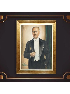 Giyense Özel Seri Altın Paspartulu Çerçeveli Atatürk Tablo C6300