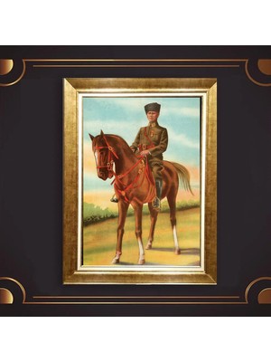 Giyense Özel Seri Altın Paspartulu Çerçeveli Atatürk Tablo C6503