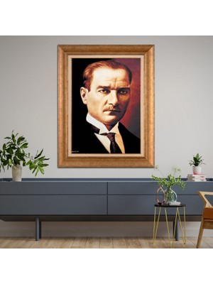 Giyense Özel Seri Altın Paspartulu Çerçeveli Atatürk Tablo C5911