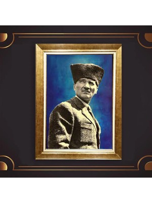 Giyense Özel Seri Altın Paspartulu Çerçeveli Atatürk Tablo C6221