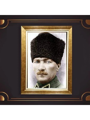 Giyense Özel Seri Altın Paspartulu Çerçeveli Atatürk Tablo C6343