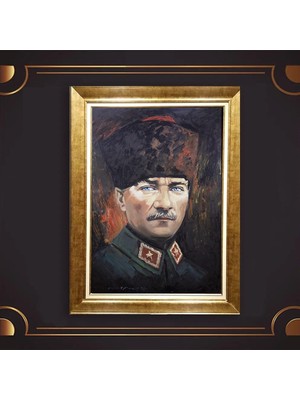 Giyense Özel Seri Altın Paspartulu Çerçeveli Atatürk Tablo C6448