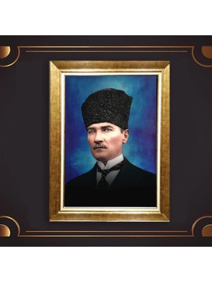 Giyense Özel Seri Altın Paspartulu Çerçeveli Atatürk Tablo C6482