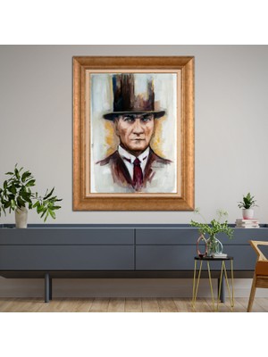 Giyense Özel Seri Altın Paspartulu Çerçeveli Atatürk Tablo C5912