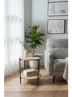 Dzgn Home Nergis Dekoratif Yuvarlak Ahşap Yan Sehpa Zigon Sehpa Mobilya Iki Katlı