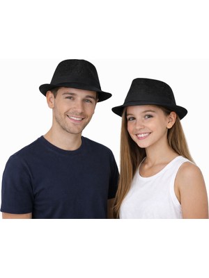 Reva Hasır Fötr Şapka Siyah Şeritli – Yazlık Erkek Şapka (Beyaz / Siyah)