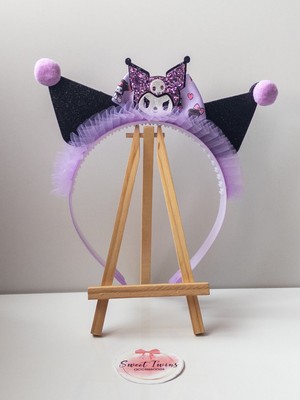 Sweet Twins Accessories Simli Mor Kuromi Çocuk Taç Tüllü Fiyonklu Ponponlu Hediye Çocuk Tacı