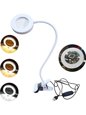 Upway 5x Cam Büyüteçli LED Masa Lambası - 3 Renk Modlu Tamir ve Hobi Lambası