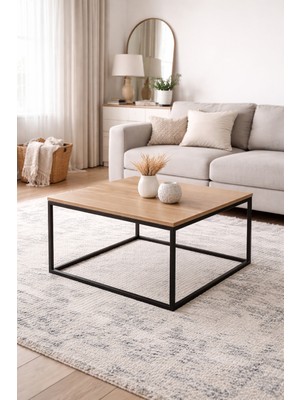 Rafadi Modern Metal Ayaklı Kare Orta Sehpa Salon Oturma Odası Balkon Orta Sehpası