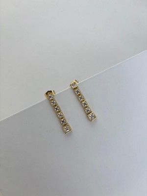 Marsel Özel Seri Kare Sıralı Taş 14K Xp Sallantılı Gold Küpe