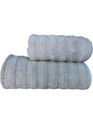 Erteks Havlu Seti 70 x 140 Banyo 50 x 100 El Havlusu Gri Renk Kendinden Desenli