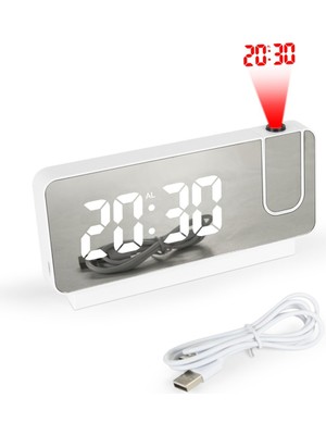 Upway Projektörlü Aynalı Alarmlı Şarjlı Dijital Masa Saati - Şık Dekoratif Fonksiyonel