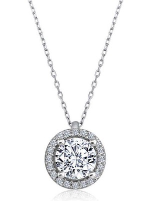 Noip  925 Ayar Gümüş Yuvarlak Montür Tek Taş Kadın Gümüş Kolye T4871 (944)