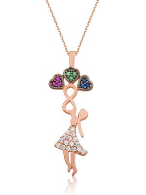 Noip 925 Ayar Gümüş Üç Kalp Tutan Kız Gümüş Kolye PT2610681 (944)