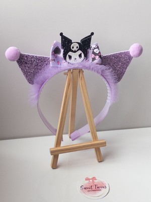 Sweet Twins Accessories Simli Mor Kuromi Çocuk Taç Tüllü Fiyonklu Ponponlu Hediye Çocuk Tacı