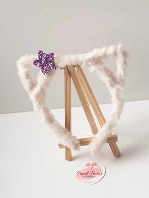 Sweet Twins Accessories Kedi Kulaklı Çocuk Taç Simli Yıldızlı Peluş Çocuk Tacı