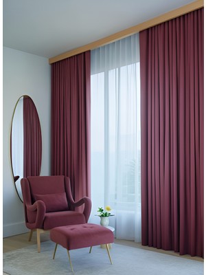 Bercem Home Kadife Dokulu Ekstrafor Büzgülü Fon Perde - Bordo - Tek Kanat - (Pilesiz Dikim)