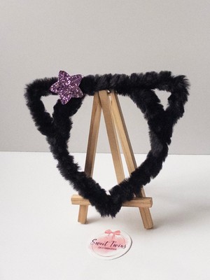 Sweet Twins Accessories Kedi Kulaklı Çocuk Taç Simli Yıldızlı Peluş Çocuk Tacı